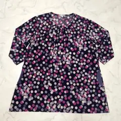 チュニック　婦人服　トップス ドット柄　七分袖　M〜L レトロ