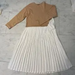 ZARA スウェット　プリーツ　コンビワンピース　S 裏起毛　ベージュ　ザラの