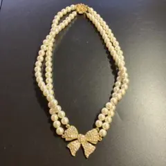 イ710-119 ネックレス 2連 パール リボン