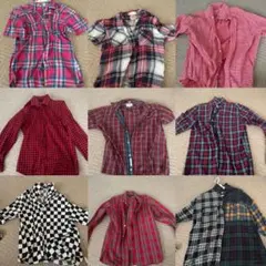 古着卸 まとめ売り チェック柄 半袖シャツ 9枚セットボックスカット 中古古着