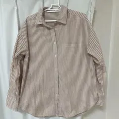 GU ストライプオーバーサイズシャツ(長袖) ベージュ