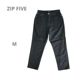 【ジップファイブ】バルーンデニム ストレッチ テーパード ワイド 黒 薄手 M