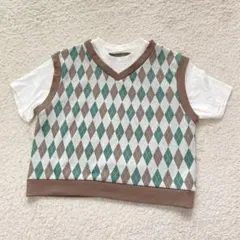 COLZA ダイヤモンドパターン 半袖Tシャツ M