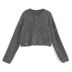 GRL ラメシャギーニットショート丈カーディガン チャコール