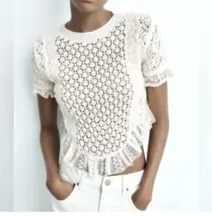 ZARA オープンニットフリル トップス サマーニット Lサイズ 美品