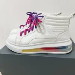 カラフルエアクッション 厚底ハイカットスニーカーL24cmホワイト ストリート系