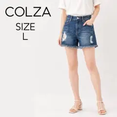 COLZA デニム ショートパンツ L インディゴダメージ フリンジ 綿100%