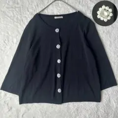 ローズティアラ ビジューボタン カーディガン ブラック 大きいサイズ