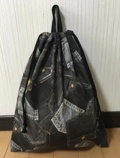 デニム風　ブラック　体操着袋　ハンドメイド