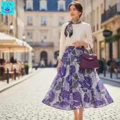 「美品」パープル　フレアスカート　カジュアル　春夏秋対応　着痩せ効果◎