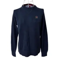 TOMMY HILFIGER 長袖コットンニット 刺繍ロゴ ネイビー Sのサムネイル