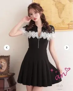 anワンピース 袖あり 襟付き キャバドレス プリーツ フロントジップ