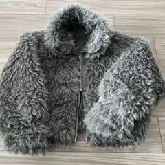 ミックスシープファー フェイクファー ダブルジッパー ショート丈 チャコール