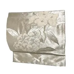 つけ帯 名古屋帯 九寸 シルバー 正絹 中古 西陣織 花 No.ymo0094