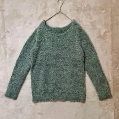 H&M♡レディース シャギーニット ボートネック アッシュグリーン