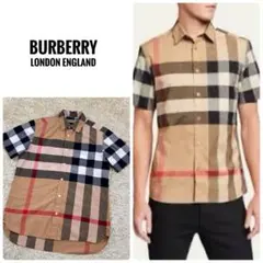 バーバリーロンドン　イングランド　ノバチェック　コットン　カラーシャツ　半袖　M