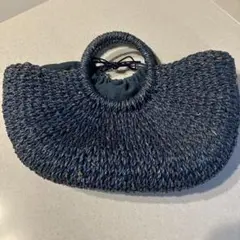 ダークブルー かごバッグ ハンドル付き