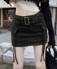 ブラック タイトスカート ポケット付き ベルト付き