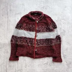 【最終価格‼️】ニットジャケット ニットカーディガン レッド ミックス ボーダー