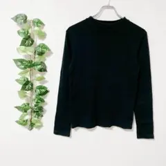 【L】 ジーユー ソフトリブクルーネックT カットソー 長袖 無地 黒