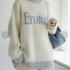 美品✨カスタネ（F）ロゴニット セーター アクリル混 ユニセックス 白×水色