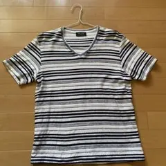 Men's Bigi Mサイズ VネックTシャツ 白と紺のストライプのサムネイル