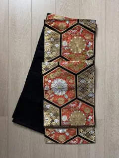 伝統的な袋帯 六角形の花柄　昭和レトロ