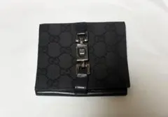 GUCCI ジャッキー二つ折り財布 ウォレット GGキャンバス×レザーブラック