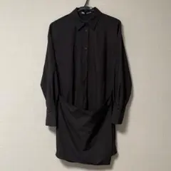 ZARA ダークブラウン ストライプ シャツワンピース レイヤード 変形