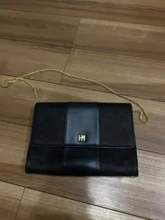 HM ブラックレザーショルダーバッグ　モリハナエ