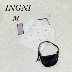 《イング/INGNI》花柄ニット/セーター/クロップド丈/M/オフホワイト/白系