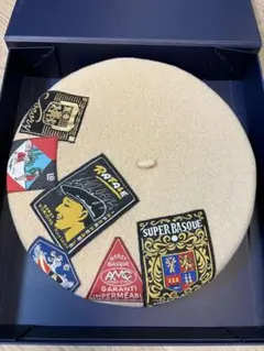 LAULHÈRE ベレー帽 ベージュ パッチ付き M