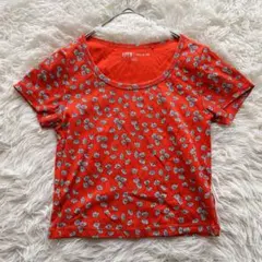 ユニクロ　ポール&ジョー　半袖Tシャツ　ミニT クロップド丈　赤系　S 花柄