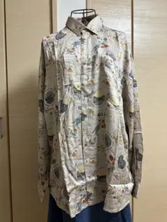 vintageオーバーサイズ総柄 長袖シャツ ベージュ系