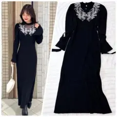 24ss完売品✨リランドチュール デコルテ刺繍　ドッキングニットワンピース S