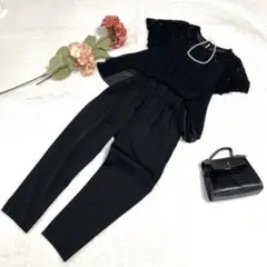美品 GIRL セットアップ パンツドレス レース シフォン 黒 M セレモニー