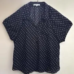 grove 半袖 スキッパー シャツ ブラウス M ネイビー ドット柄のサムネイル
