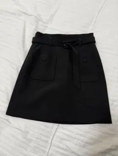 フレアスカート 黒 グレー ベルト付き