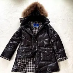 高級感✨バーバリーブルーレーベル ロングダウンコート ベルト メガチェック 38 バーバリーブルーレーベル フォックスファー ロングダウンコート メガ