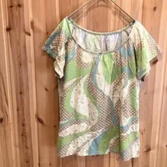 【パオデロ】【ケティ】Tシャツ　半袖　個性的　総柄　ドット柄　大人可愛い　日本製のサムネイル
