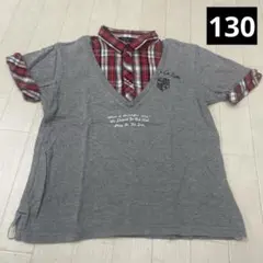 【COMME.CA】重ね着風シャツ　130 赤色