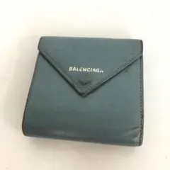 BALENCIAGA バレンシアガ ペーパーミニウォレット 三つ折り財布 ブルー