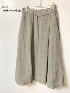 アースミュージックアンドエコロジー　フレアスカート　フリー　チェック柄　ゴム