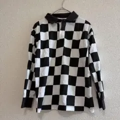 美品 キッズ130 H&M チェック柄 長袖カットソー ブラック 襟付き