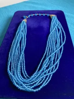 【セール】ビンテージ華やかな青いビーズの多層ネックレス