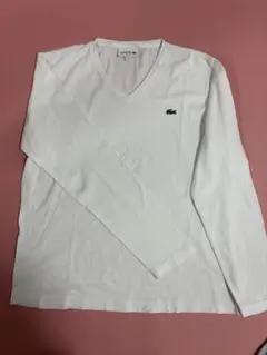 LACOSTE ホワイトVネック長袖Tシャツ サイズM