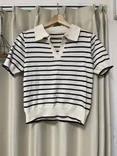 半袖ボーダーニットシャツ