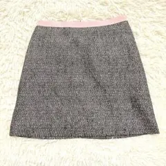 8279 美品✨プロポーション ツイードミニスカート 綺麗め 黒 上品 ピンク