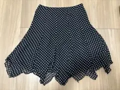 フレアスカート 膝丈 黒 ドット柄 ウエスト64 オフィス 通勤 上品