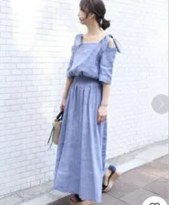 美品　NOBLE ノーブル　Ry/麻ポプリンショルダーリボンワンピース　38